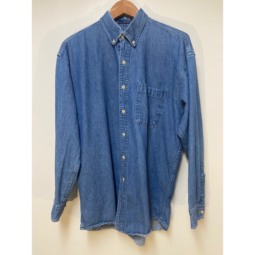 Chaps Ralph Lauren Denim Shirt Men Size M Blue Long Sleeve Button Down Crest